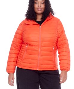 YOHO PLUS | WOMEN'S VEGAN DOWN (RECYCLED) LIGHTWEIGHT PACKABLE PUFFER, TANGERINE (PLUS SIZE)