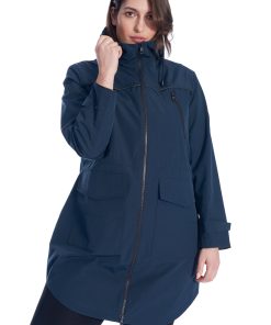 KUSAWA PLUS | WOMEN'S DRAWSTRING RAINCOAT, NAVY (PLUS SIZE)