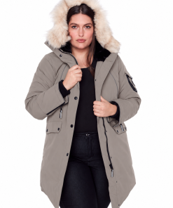 LAURENTIAN PLUS | WOMEN'S VEGAN DOWN (RECYCLED) LONG PARKA, TAUPE (PLUS SIZE)