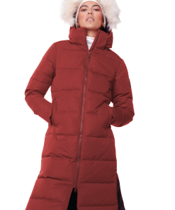 KLUANE | WOMEN'S VEGAN DOWN (RECYCLED) ULTRA LONG LENGTH PARKA, DEEP RED