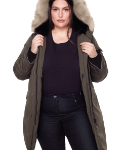 LAURENTIAN PLUS | WOMEN'S VEGAN DOWN (RECYCLED) LONG PARKA, OLIVE (PLUS SIZE)