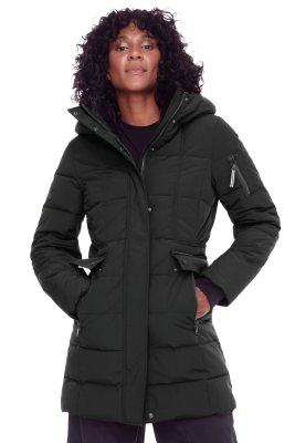 KOOTNEY | WOMEN'S VEGAN DOWN (RECYCLED) MID-LENGTH PARKA, BLACK
