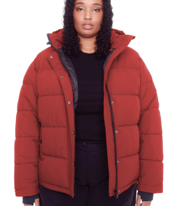 FORILLON PLUS | WOMEN'S VEGAN DOWN (RECYCLED) SHORT PUFFER JACKET, DEEP RED (PLUS SIZE)