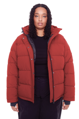 FORILLON PLUS | WOMEN'S VEGAN DOWN (RECYCLED) SHORT PUFFER JACKET, DEEP RED (PLUS SIZE)