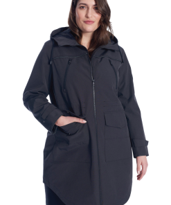 KUSAWA PLUS | WOMEN'S DRAWSTRING RAINCOAT, BLACK (PLUS SIZE)