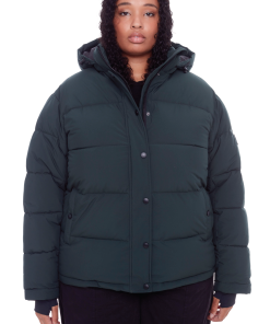 FORILLON PLUS | WOMEN'S VEGAN DOWN (RECYCLED) SHORT PUFFER JACKET, DEEP GREEN (PLUS SIZE)
