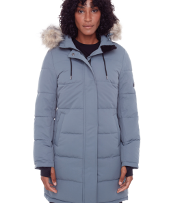AULAVIK | WOMEN'S VEGAN DOWN (RECYCLED) MID-LENGTH HOODED PARKA COAT, SLATE