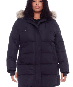 AULAVIK PLUS | WOMEN'S VEGAN DOWN (RECYCLED) MID-LENGTH HOODED PARKA COAT, BLACK (PLUS SIZE)